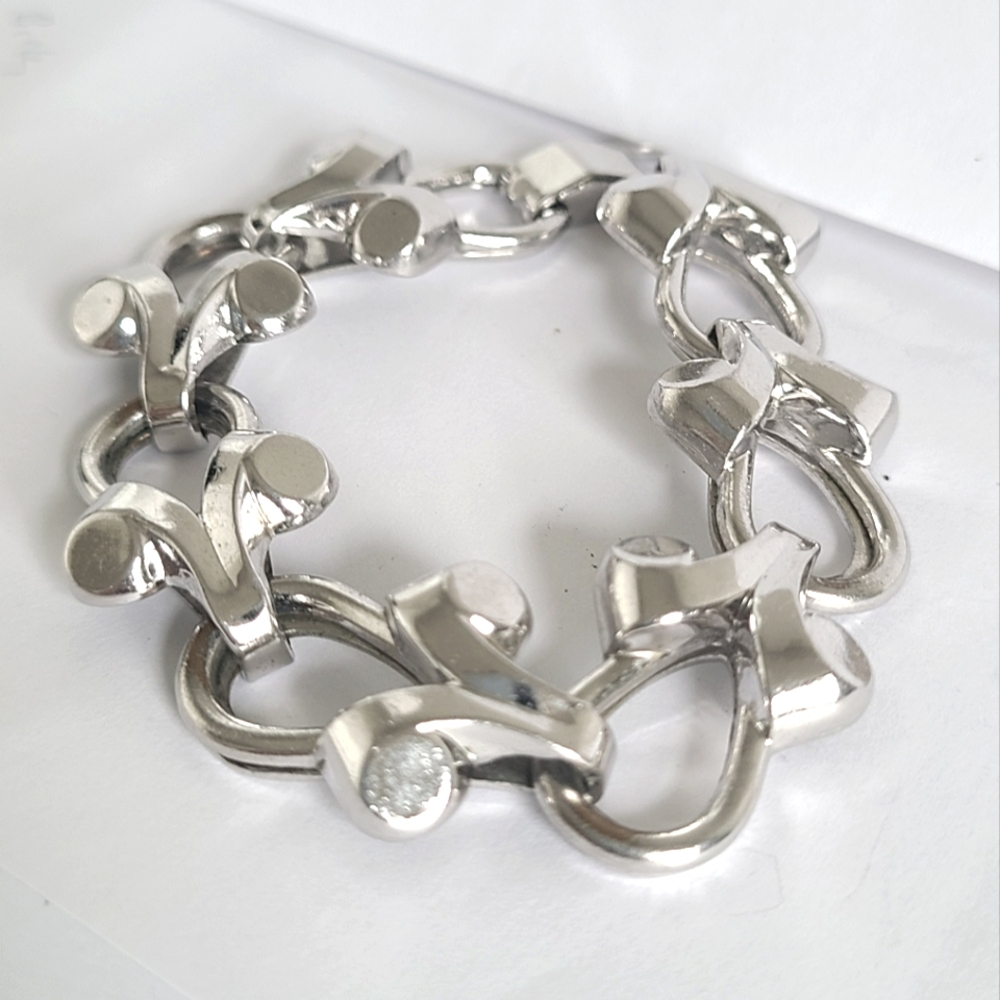 Vintage SPERRY Deco Silver Tone Chunky Deco Geometric Chain Link BRACELET
